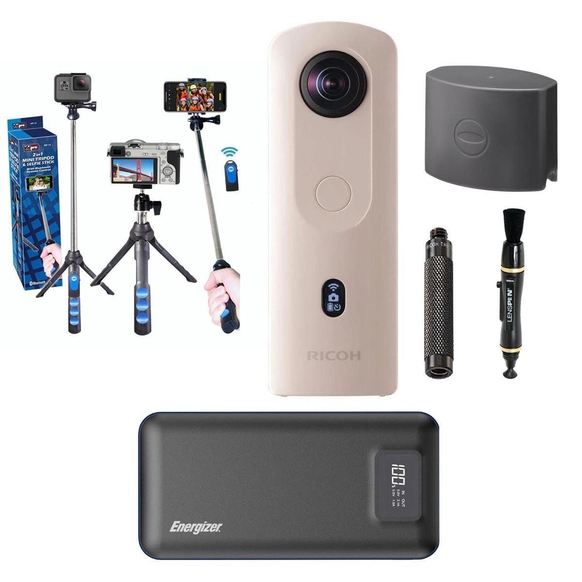 Ricoh Theta THETA SC2 4K 360 Spherical Camera, Beige - With Accessory Bundle