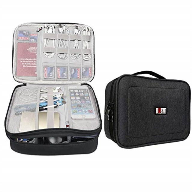 bubm 12'' double layer waterproof handbag travel office gear organizer electronics accessories gadget bag for usb cable, sd card, hard drive, digital camera, ipad xl,black
