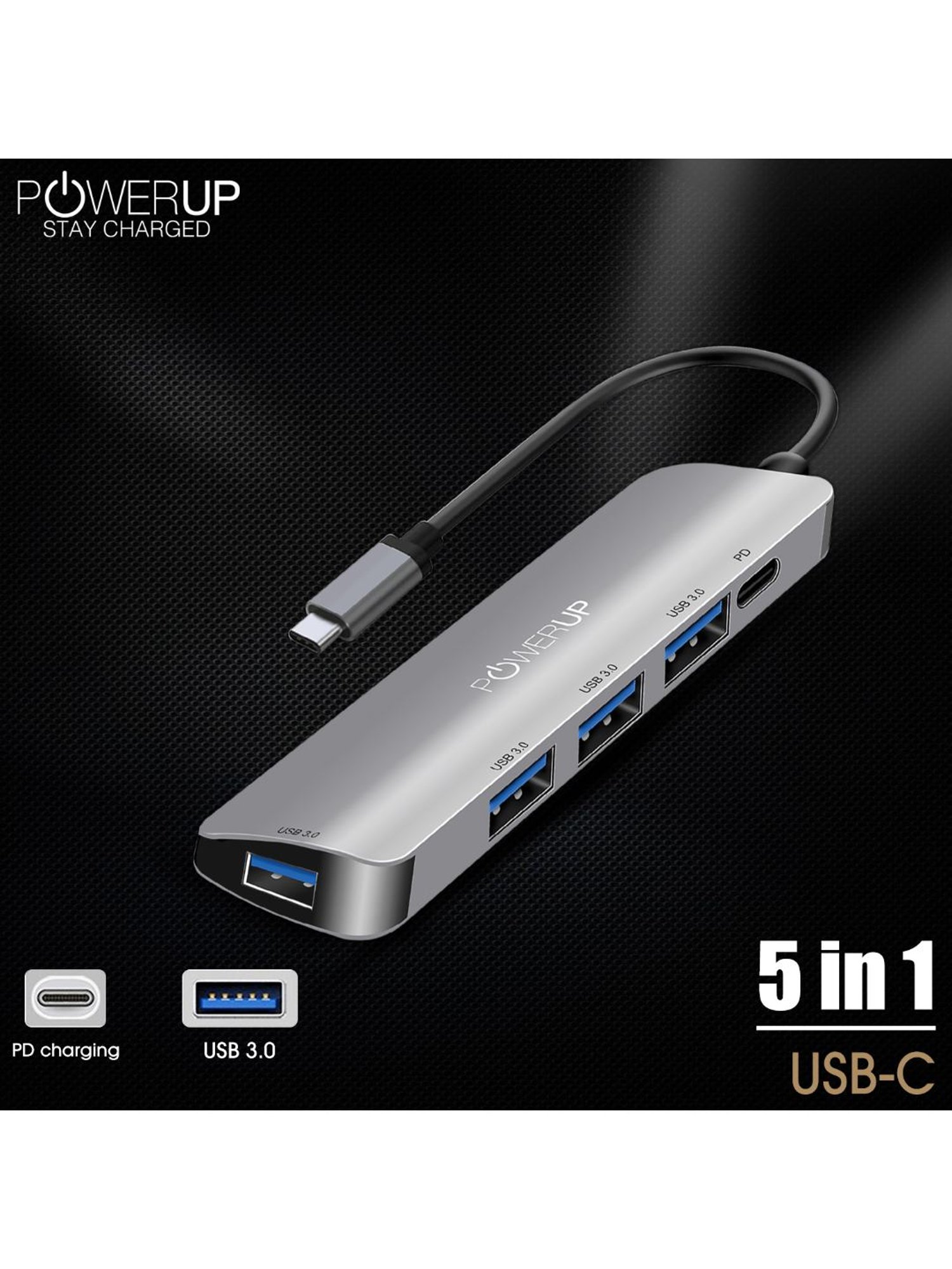 Powerup Elite Micro 5 in 1 Multi-Port Hub Adapter for MacBook Pro (Silver)