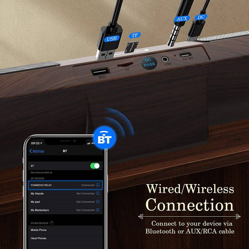 Computer Speakers Bluetooth Soundbar: Gaming Stereo Sound Bar for PC Desktop 20W Wired and Wireless Speaker with Deep Bass Dual-Channel Multimedia for Laptop Smartphones Wooden Enclosure