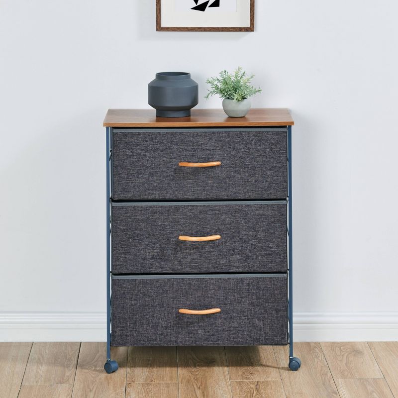 Fabric 3 Drawer Storage Dresser Chest with Caster Wheels Heather Gray - Danya B.