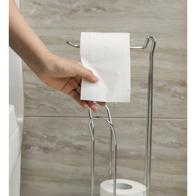 Basicwise Wire Metal Free Standing Toilet Roll Storage Holder with Rod