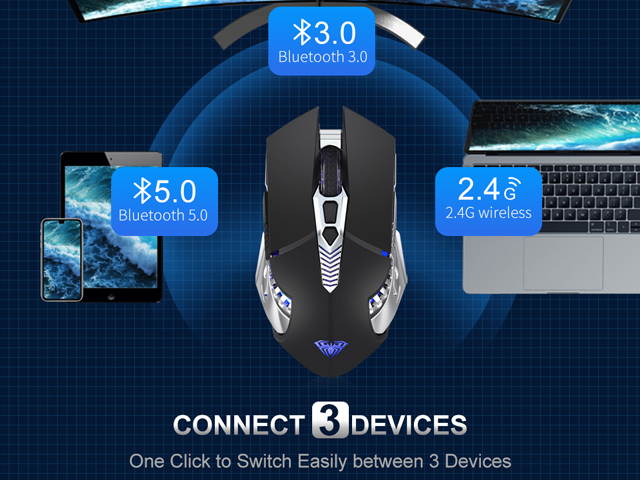 AULA SC200 Wireless Rechargeable Mouse 7 Buttons Bluetooth3.0/5.0 USB 3 Modes Optical Ergonomic Mouse Gamer for Desktop Laptop