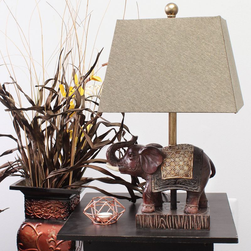 Elephant Table Lamp with Fabric Shade Brown - Lalia Home