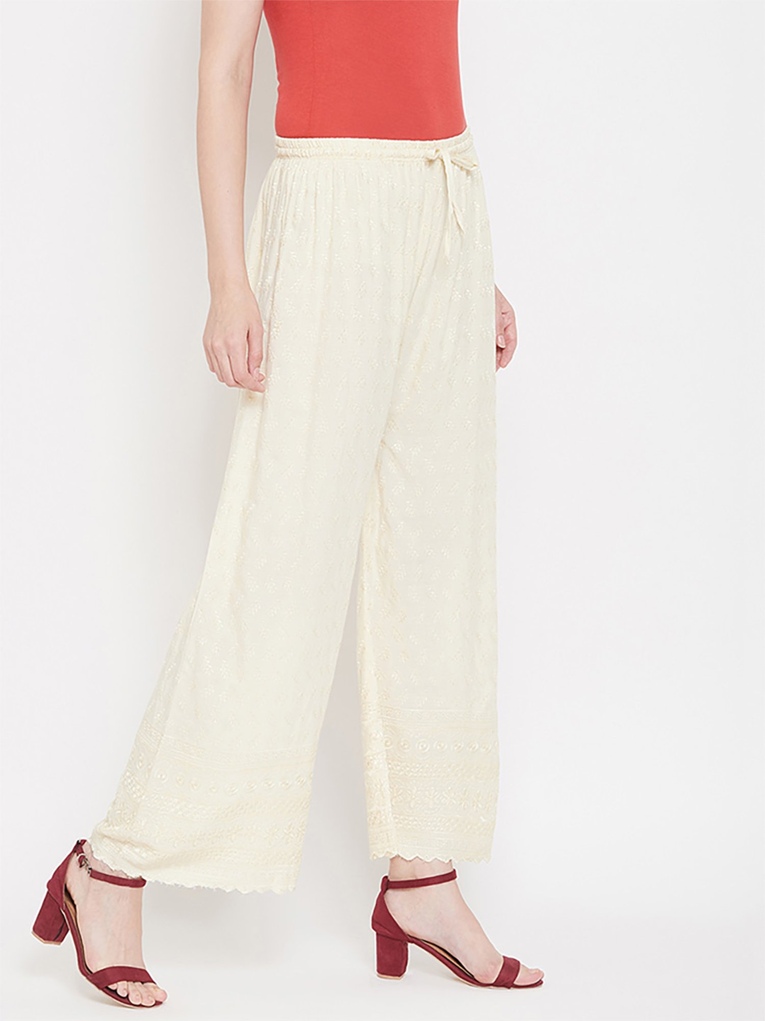 Castle Cream Embroidered Palazzos