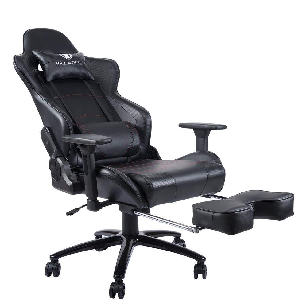 KILLABEE Big and Tall 350lb Massage Gaming Chair Metal Base - Adjustable Massage Lumbar Cushion, Retractable Footrest High Back Ergonomic Leather Racing Computer Desk Executive Office Chair(Blue)