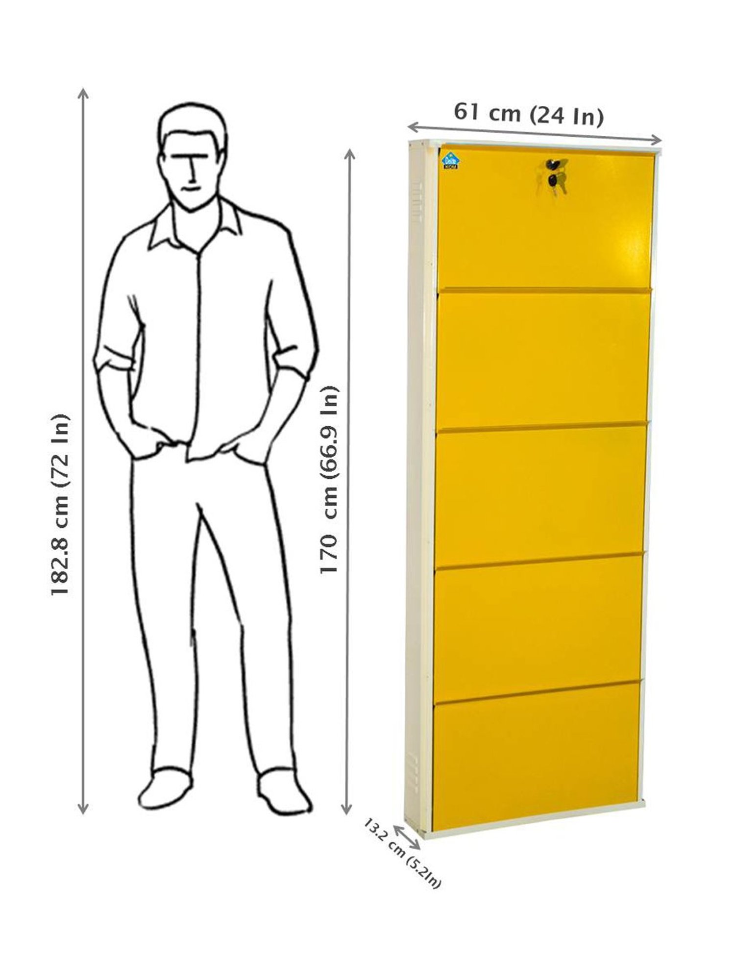 Delite Kom Metal Shoe Rack - 24" 5 Shelf, Ivory Yellow, PowderCoat, Wall Mount, DIY