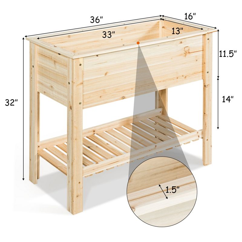 COSTWAY Raised Garden Planter Bed Box Stand Wood Elevated Planter w/Shelf 36''x16''x32''