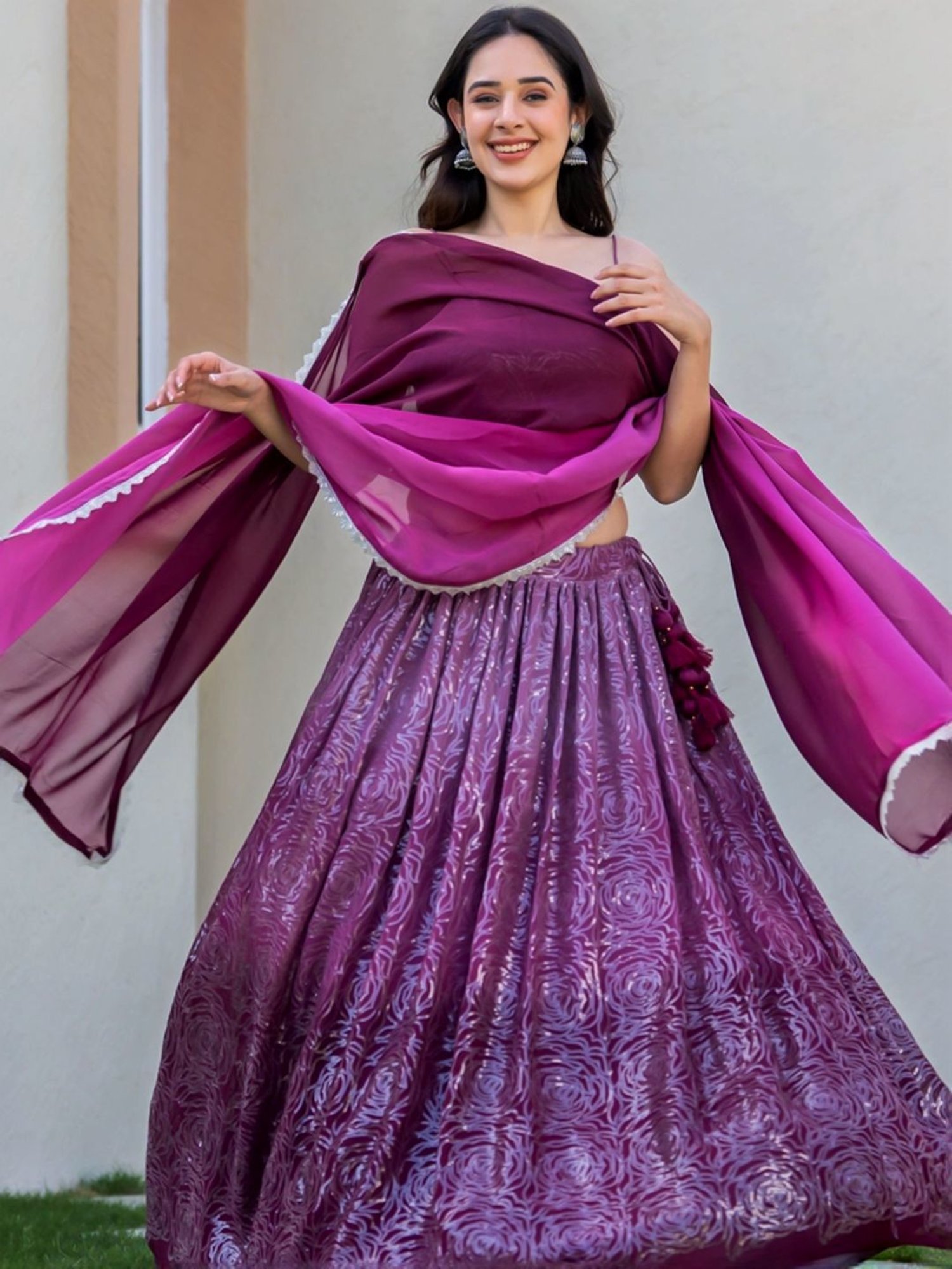 HOUSE OF JAMOTI Purple Embellished Lehenga Choli Set With Dupatta