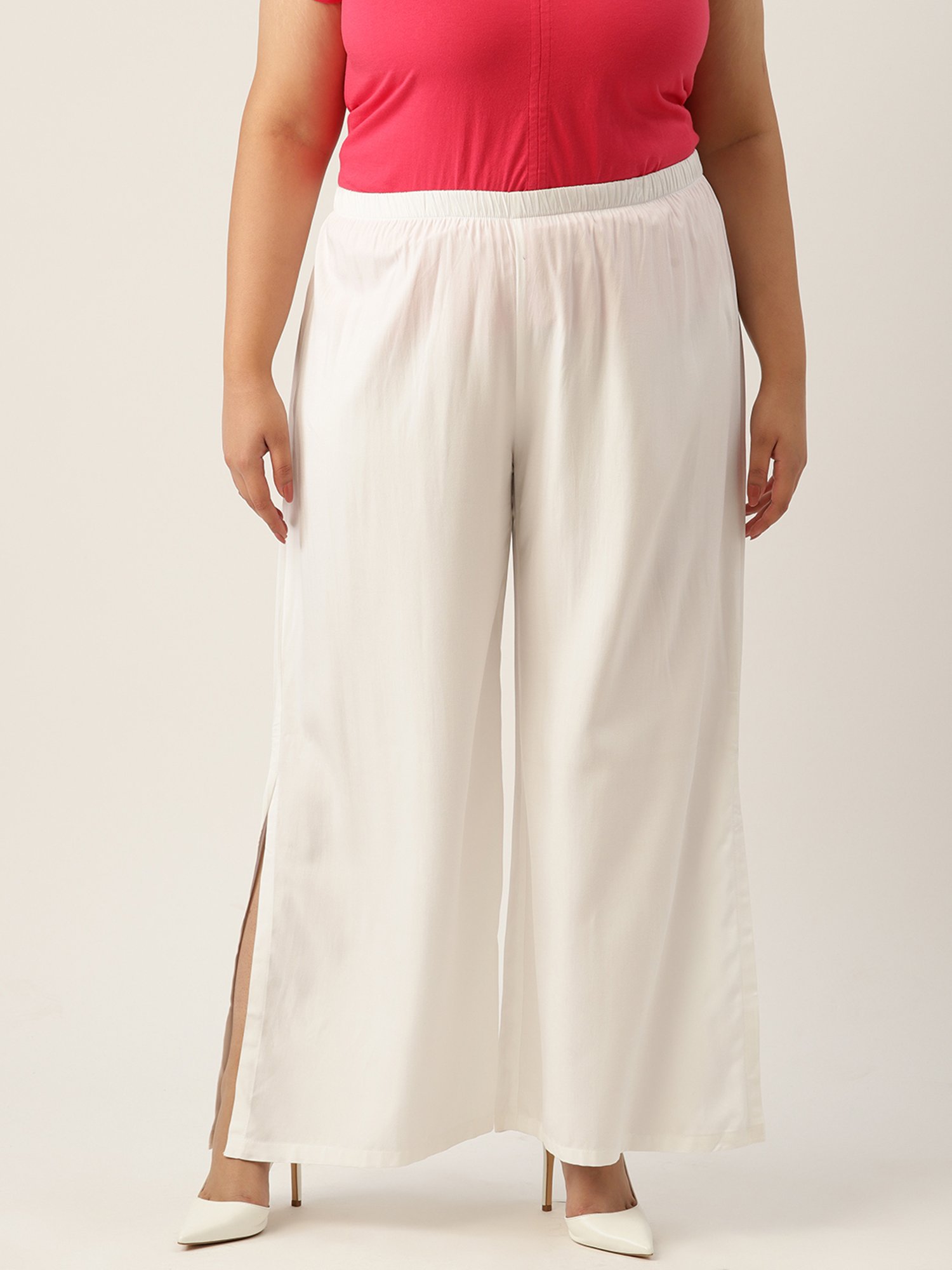 theRebelinme White High Rise Regular Fit Palazzos