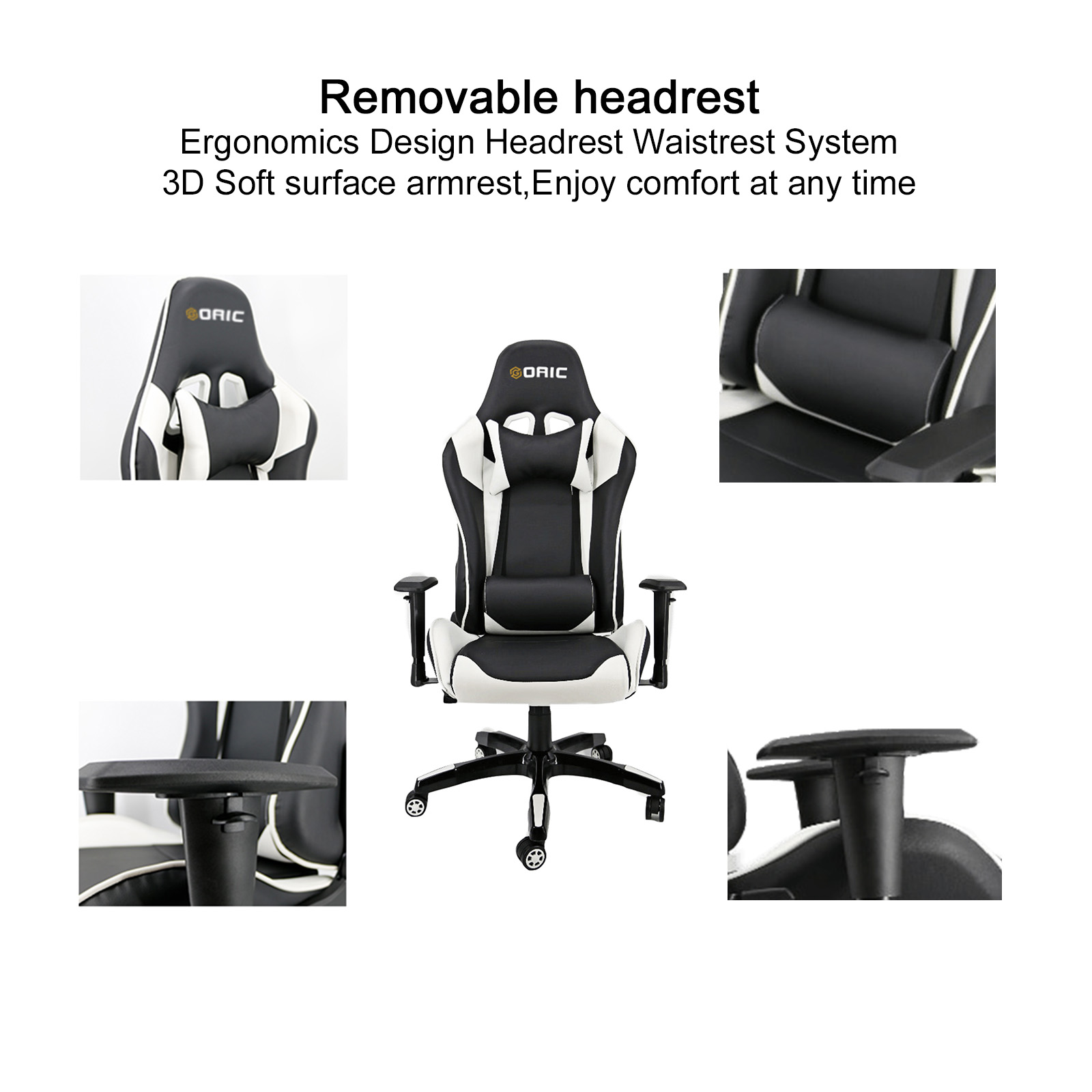 Goaic Gaming Chair Office Desk Chair Ergonomic High Back PC Desk Chair Adjustable 3D Armrests Gamer Chair, Computer Gaming Recliner Chair with Headrest and Lumbar Pillow Support (Black/Bule)
