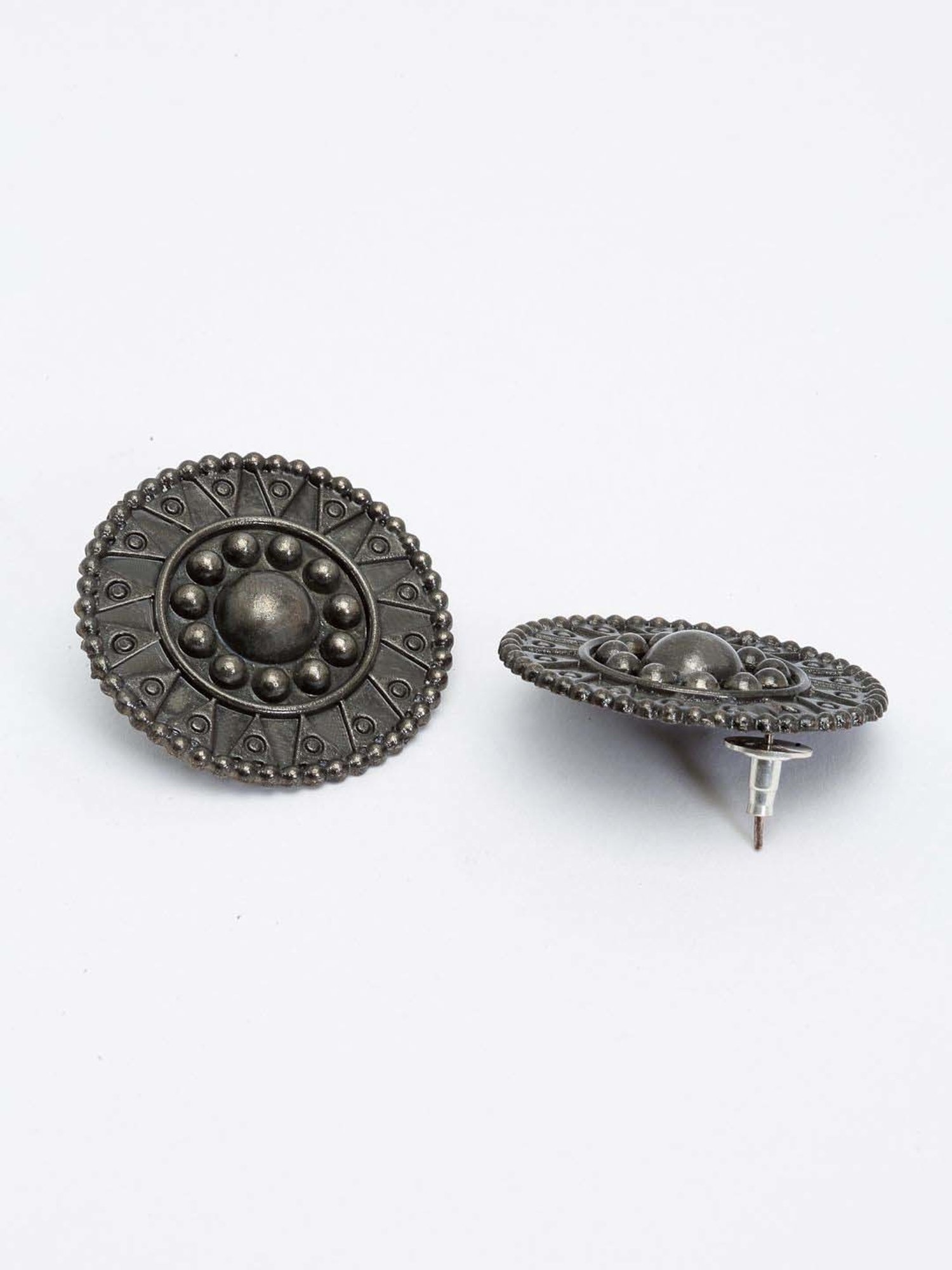 Panash Silver-Toned Oxidized Circular Stud Earrings