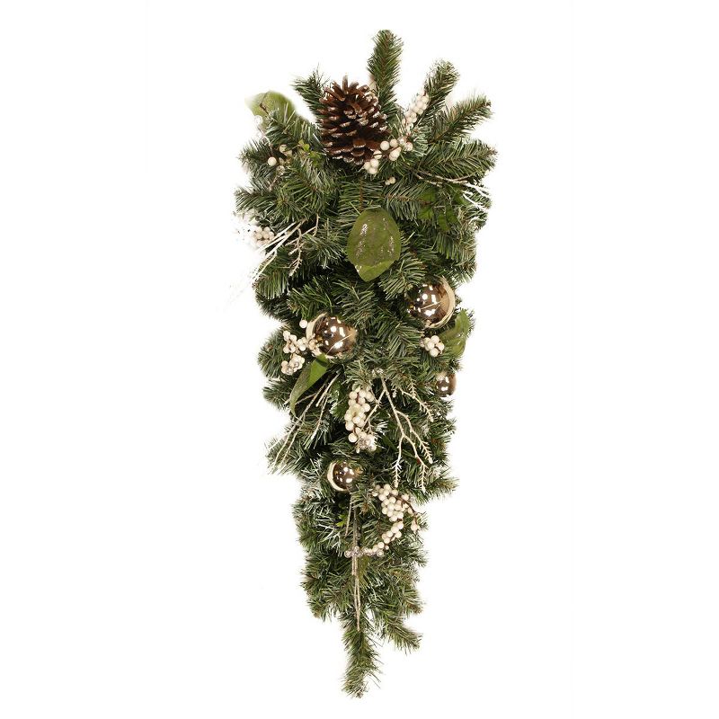 Christmas Central 30" Pre Decorated Frosted Berry, Ball and Pine Cone Christmas Teardrop Swag Unlit
