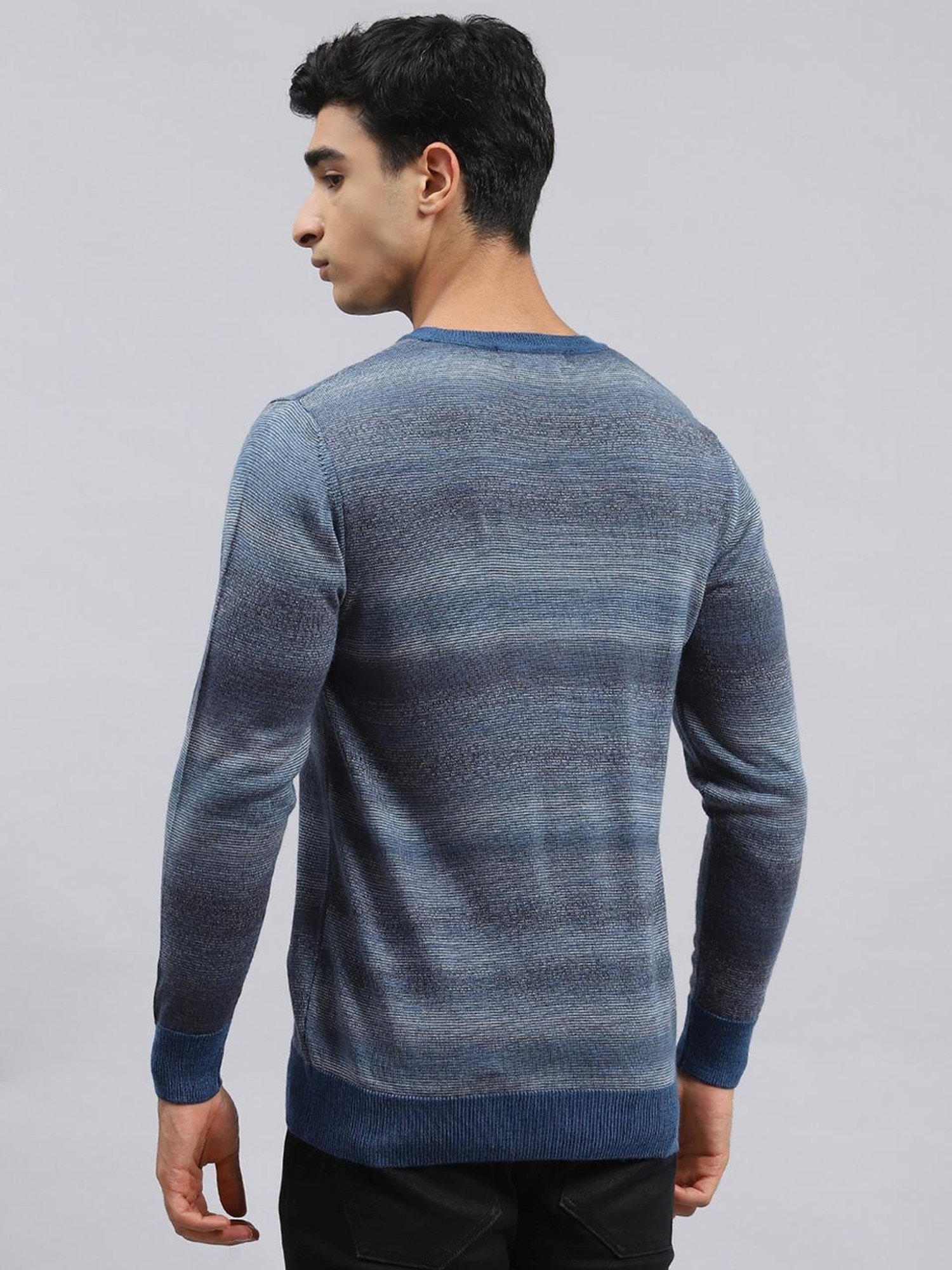Monte Carlo Dark Blue Regular Fit Self Pattern Sweater