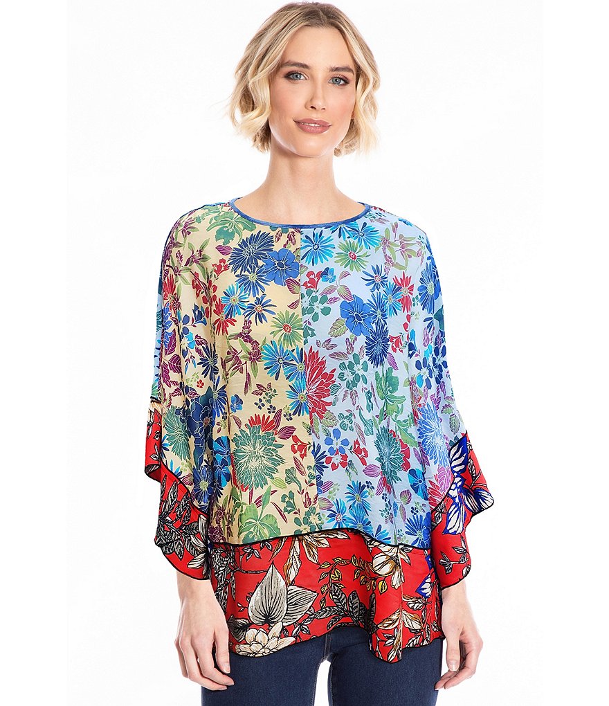 John Mark Mixed Media Floral Print Dolman Sleeve Top