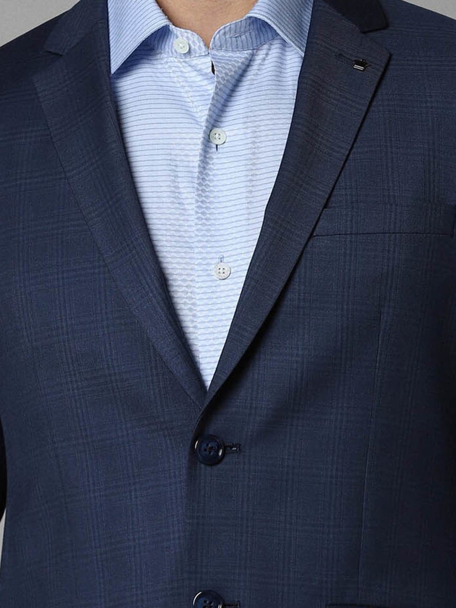 Louis Philippe Mid Navy Slim Fit Checks Blazer