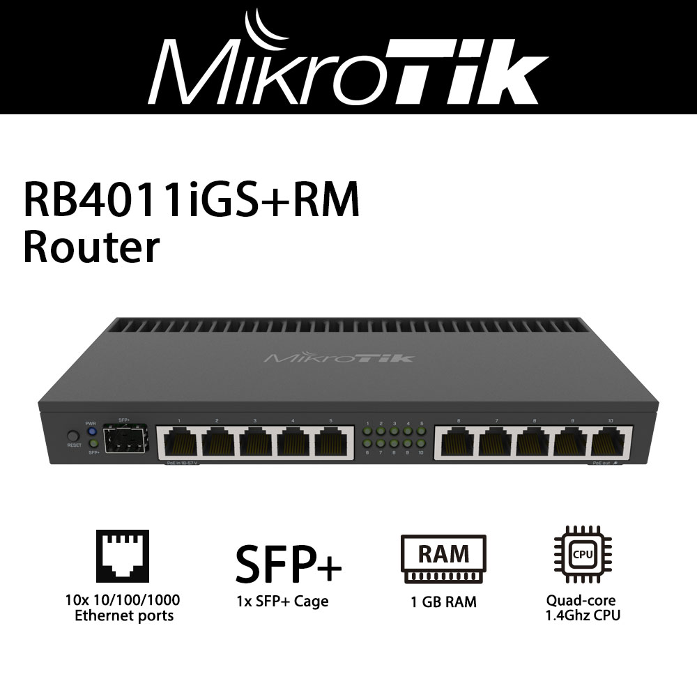 mikrotik rb4011 ethernet 10-port gigabit router (rb4011igs+rm)