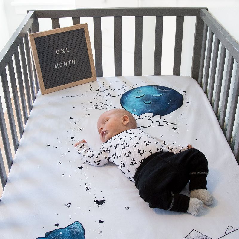 JumpOff Jo Fitted Crib Sheet - Cotton Crib Sheet for Standard Sized Crib Mattresses - Hypoallergenic and Breathable - 28 x 52 Inches - Mama Bear Blue