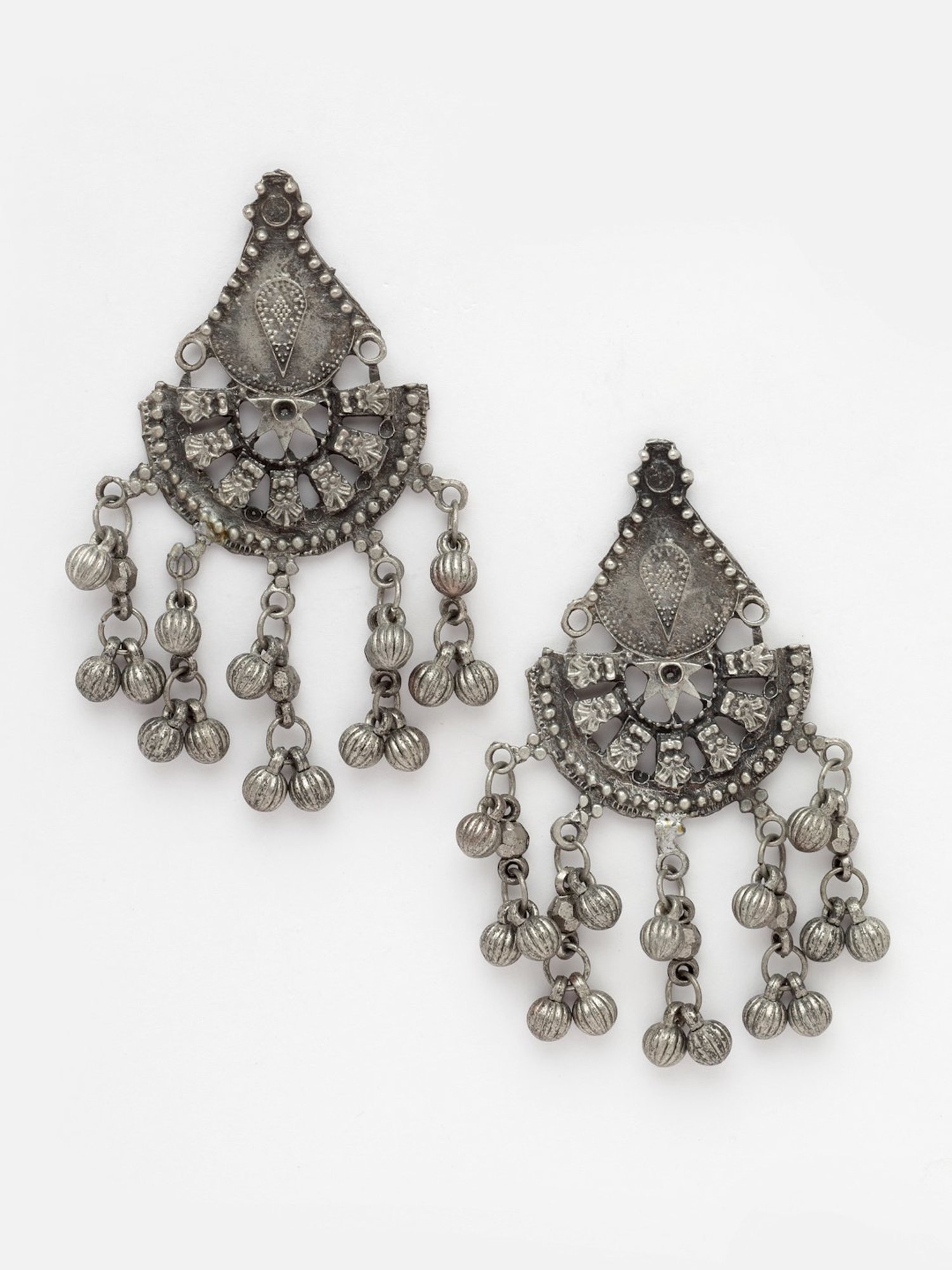 Moedbuille Handcrafted Antique Filigree Work Oxidised Silver Plated Tribal Tasselled Earrings