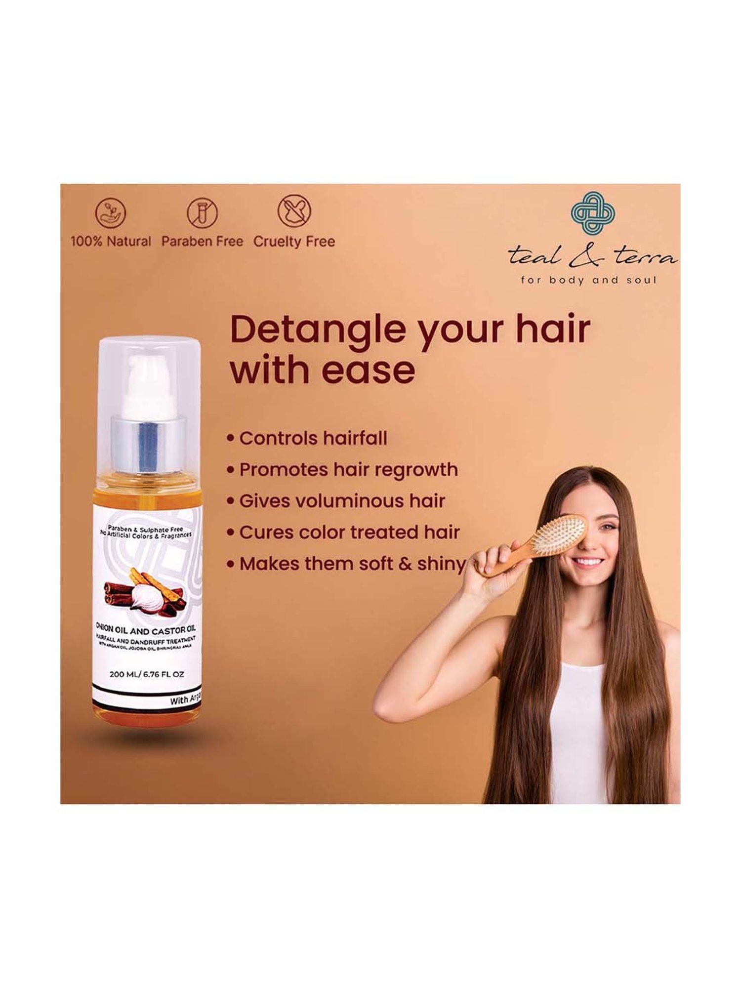 Teal & Terra Onion & Castor Hair Oil for Hairfall & Dandruff Control - 200 ml