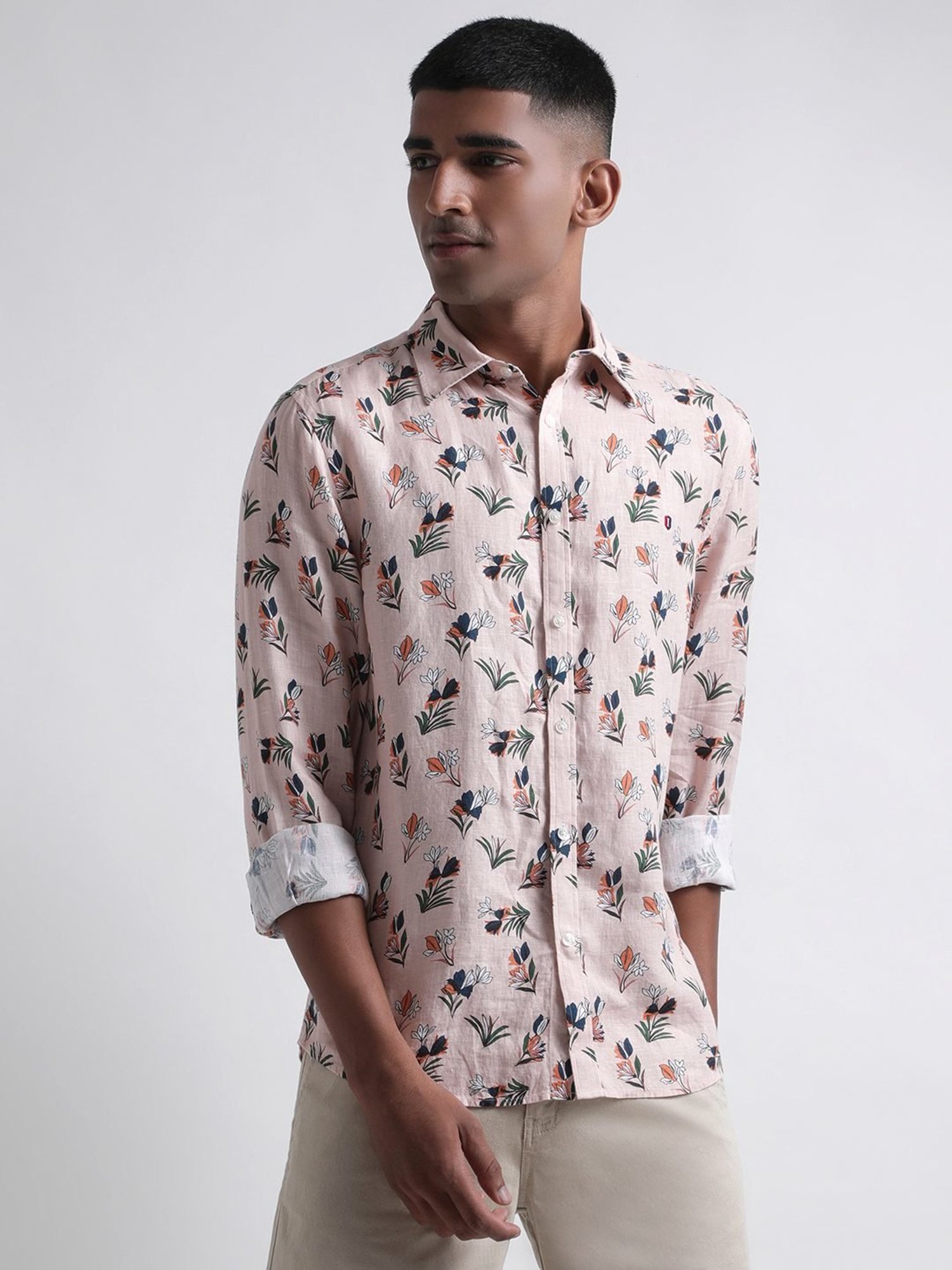 Iconic Men Printed Regular Fit Linen Shirt