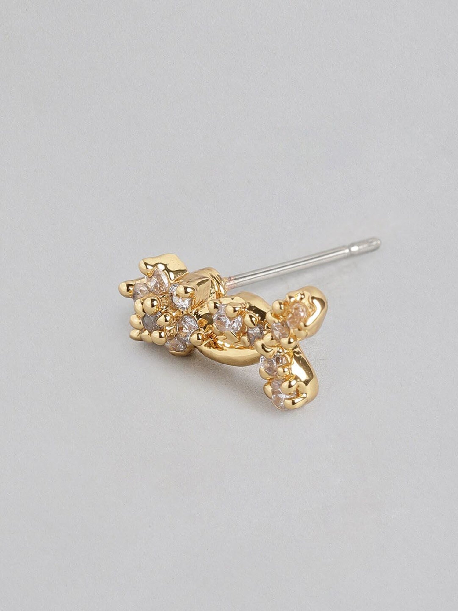 Estele Gold-Plated White CZ Flower Braid Necklace & Earring Set for Women