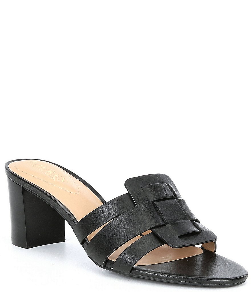 Lauren Ralph Lauren Whitnee Woven Leather Block Heel Mules