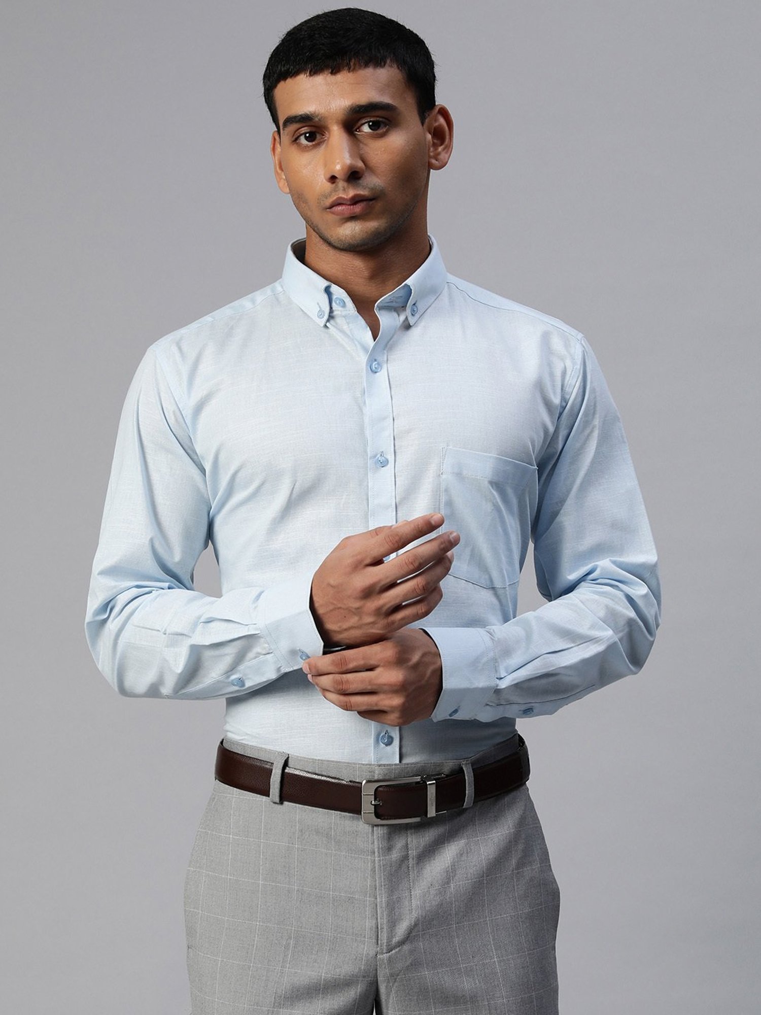 ManQ Sky Blue Regular Fit Shirt