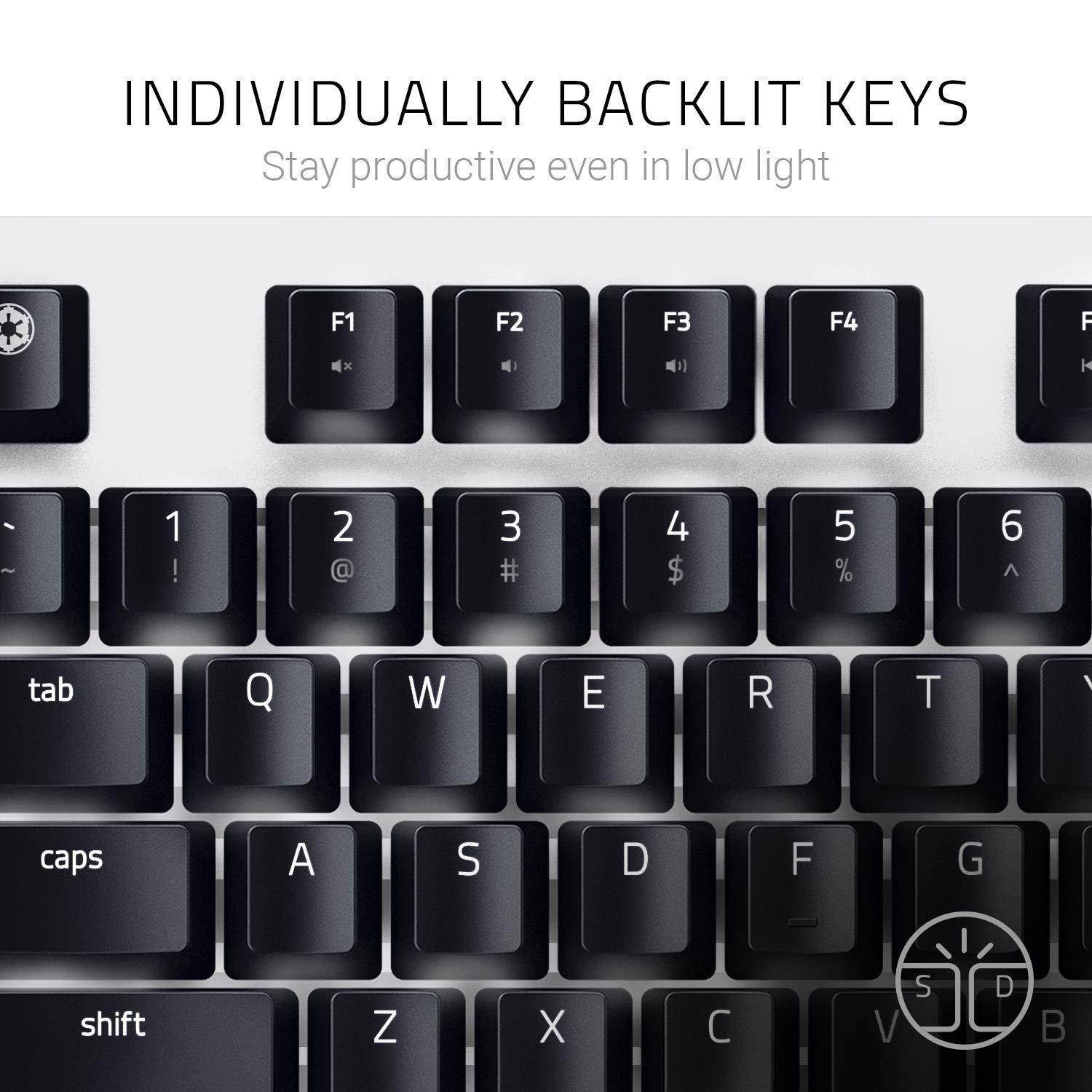 BlackWidow Lite Mechanical Tenkeyless Keyboard: Orange Key Switches - Tactile & Silent - White Individual Key Lighting - Compact Design - Detachable Cable - Stormtrooper Limited Edition