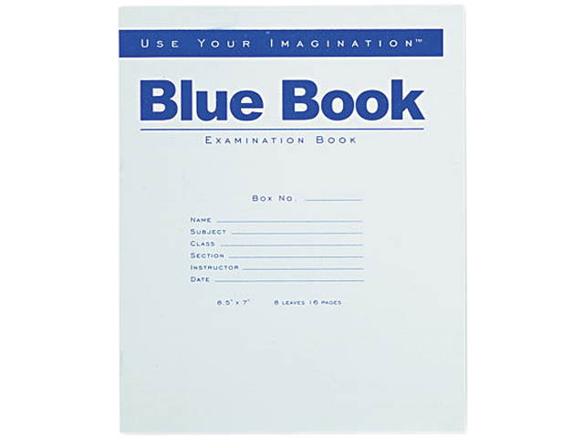 Roaring Spring Exam Blue Book, Wide Rule, 8-1/2 x 7, White, 8 Sheets/Pad