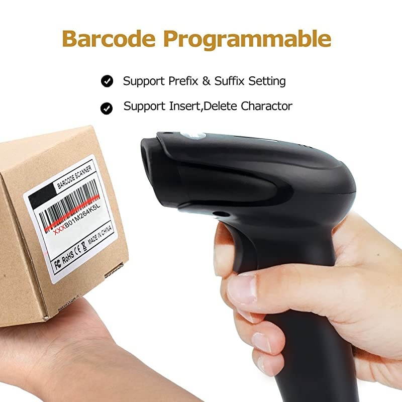 USB Wireless Barcode Scanner, Handheld Laser Barcode Reader Scanner (2.4GHz Wireless & USB2.0 Wired) Rechargeable Cordless 1D Barcode Scanner Bar Code Reader Wireless