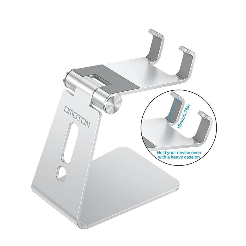 Adjustable Cell Phone Stand  Aluminum Desktop Cellphone Stand with AntiSlip Base and Convenient Charging Port Fits All Smart Phones Silver