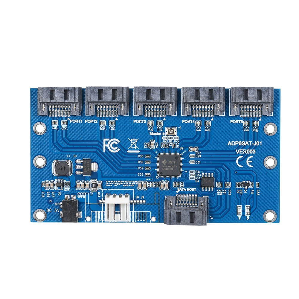 SATA Hard Disk Adapter Card 1 to 5 SATA Multiplier Riser Card Splitter JMB321 Chip