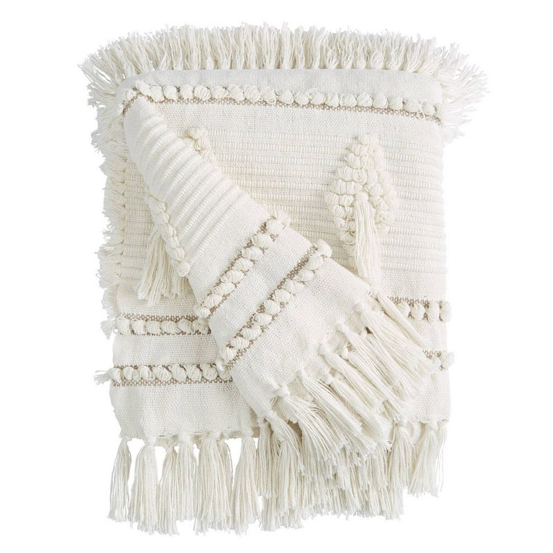 50"x60" Diamond Patterned Striped Throw Blanket with Fringe Black/Natural - Patina Vie