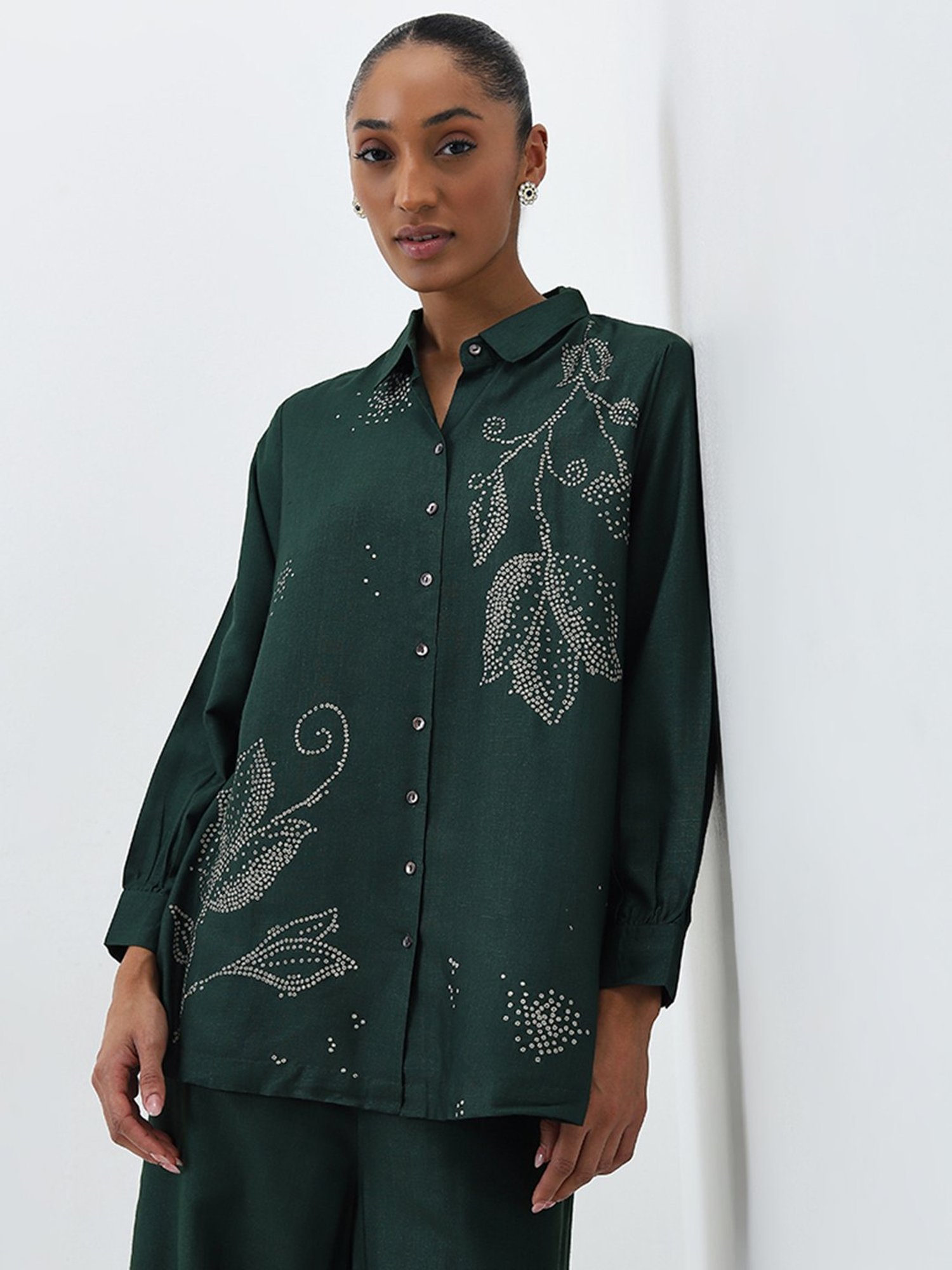 Zuba by Westside Dark Green Bandhani Print A-Line Tunic