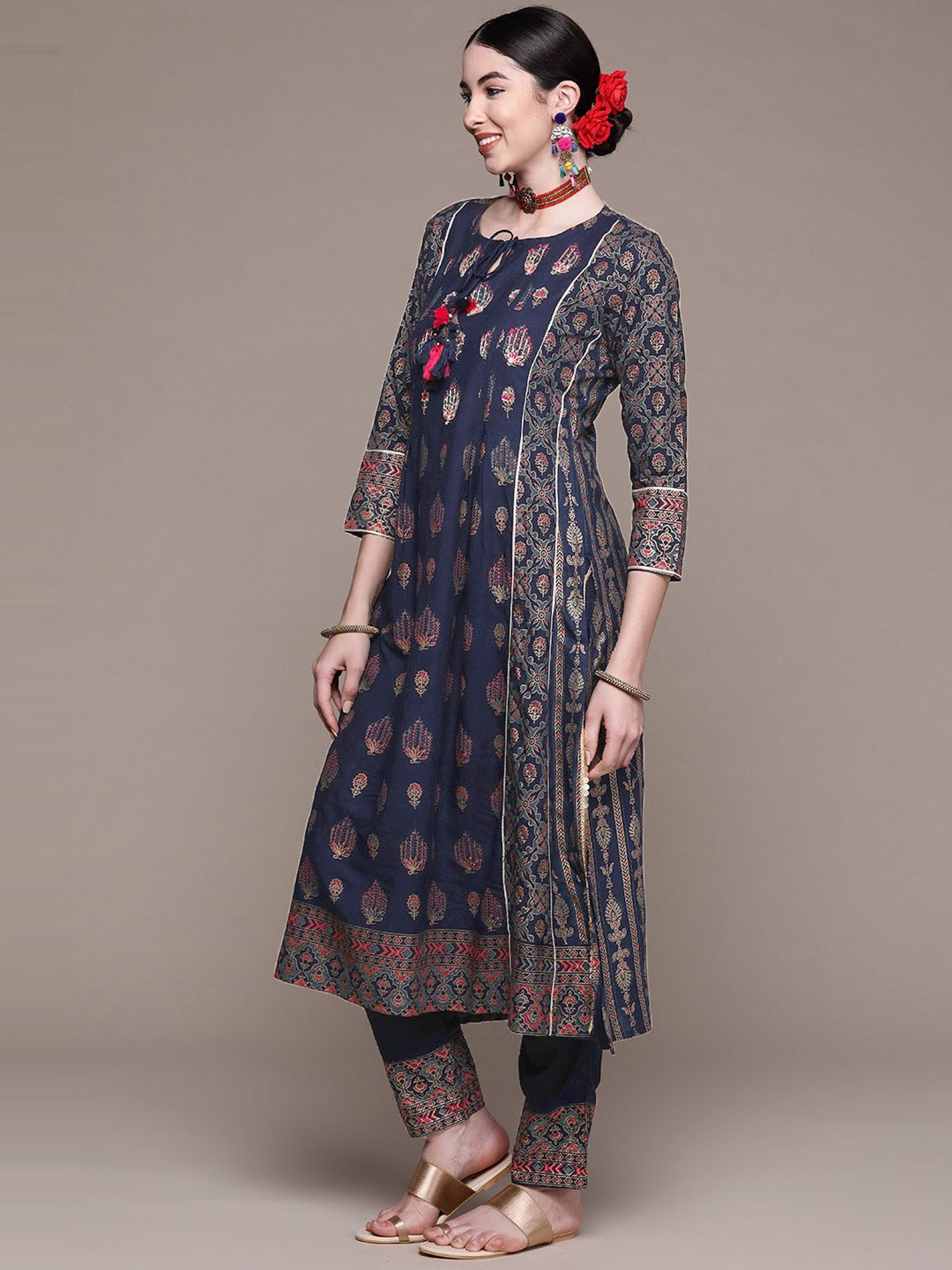 Anubhutee Navy Embellished Kurta Palazzo Set With Dupatta