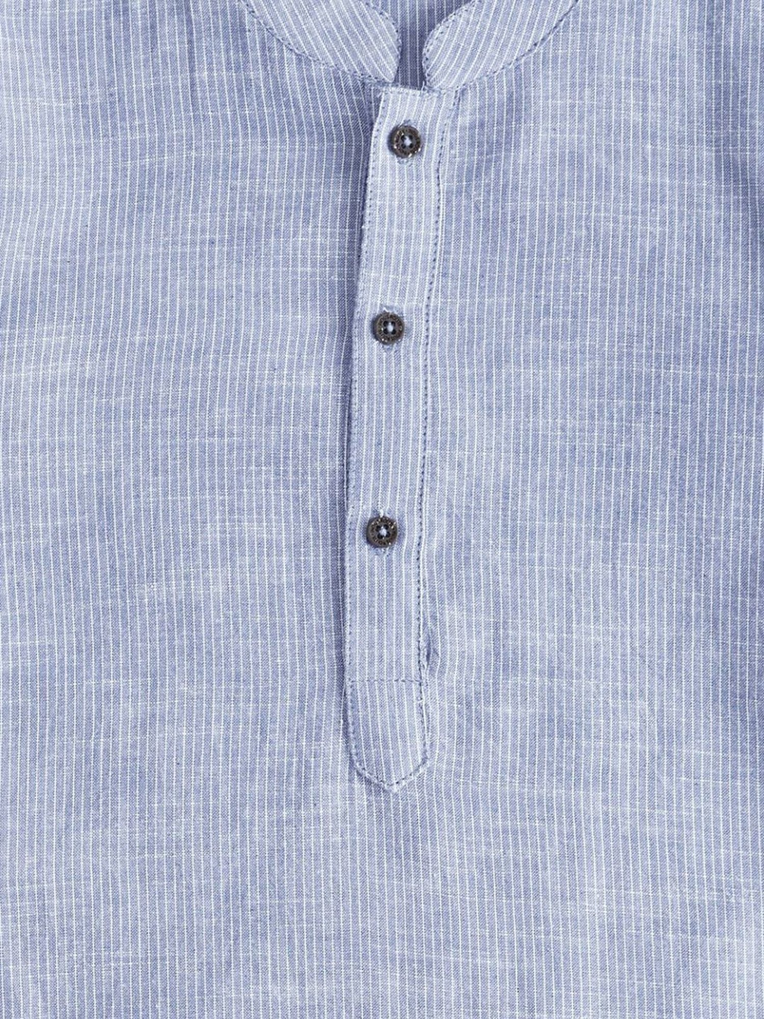 Indus Route by Pantaloons Kids Blue & White Cotton Self Pattern Full Sleeves Kurta Set