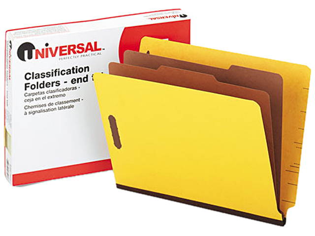 Universal 10319 Pressboard End Tab Classification Folders  Ltr  6-Section  YW  10/box