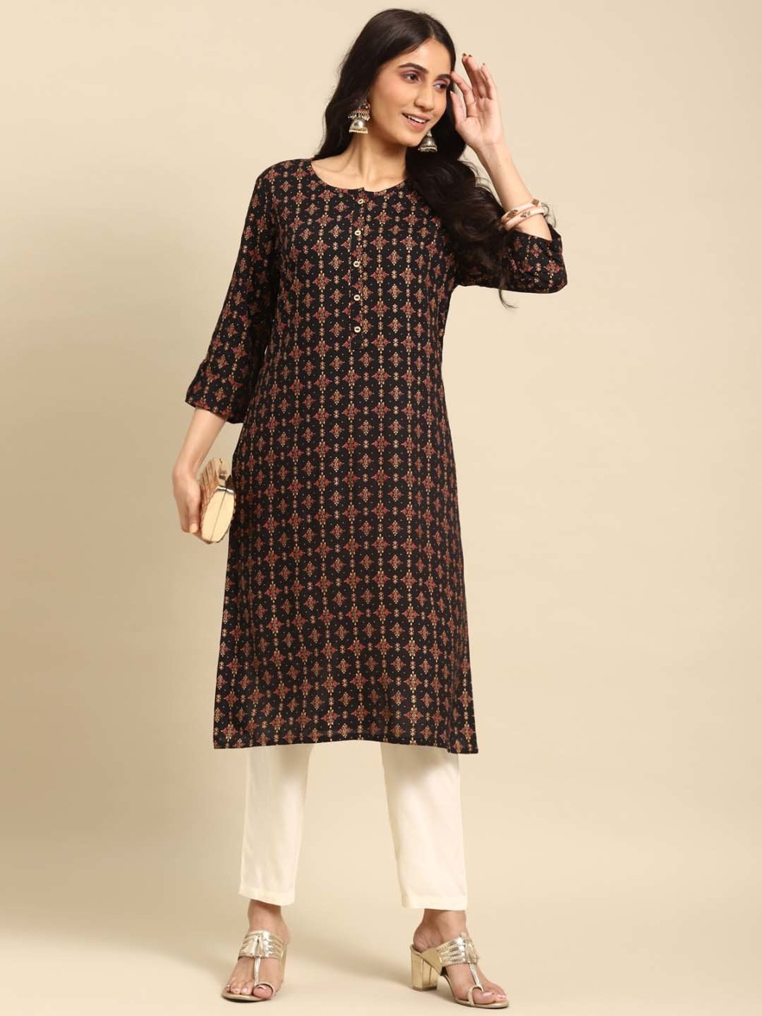 Rangita Beige & White Straight Pants - Pack Of 2