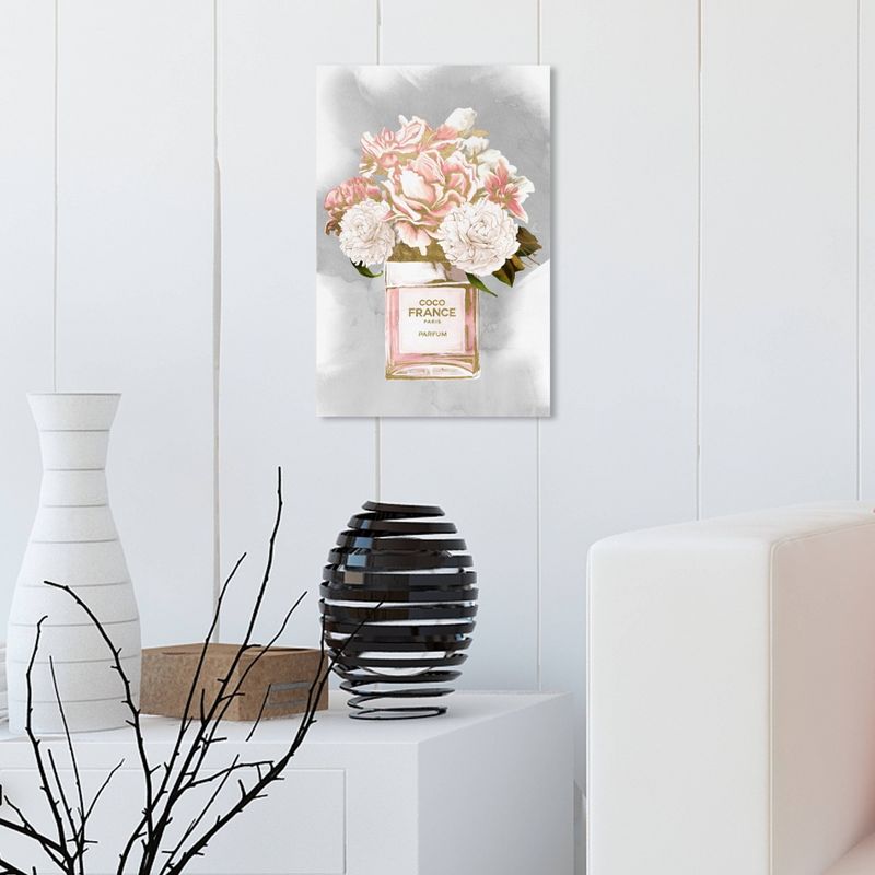 15" x 10" Floral Perfume Peonies Tall Floral and Botanical Unframed Canvas Wall Art in Pink - Oliver Gal