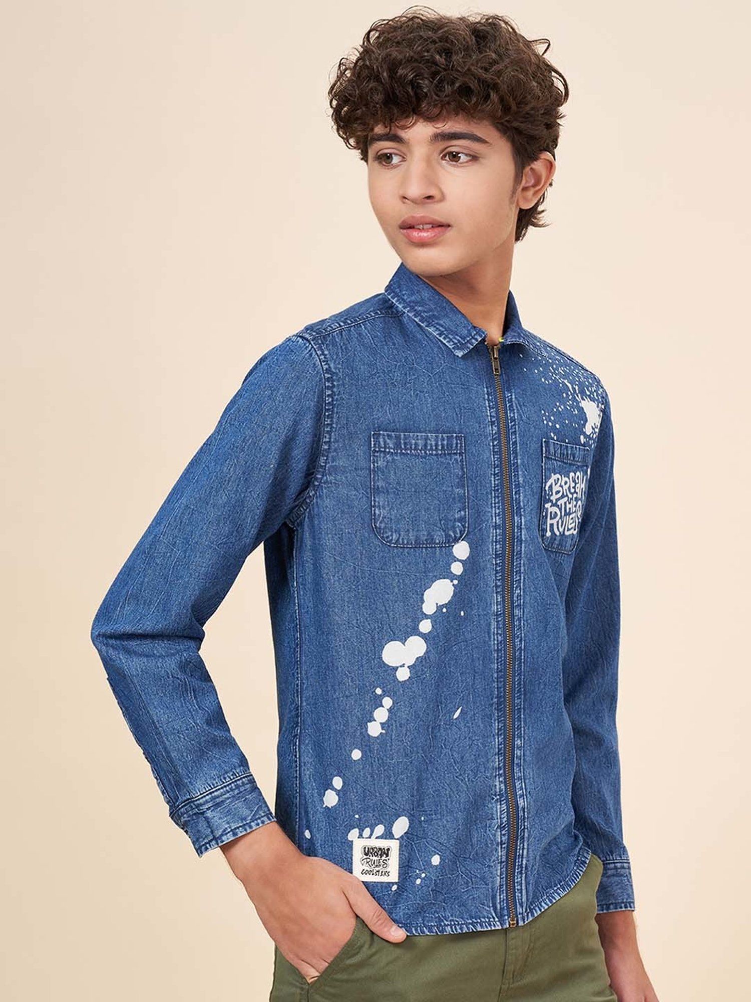Coolsters by Pantaloons Kids Stone Blue Cotton Printed Full Sleeves Shirt