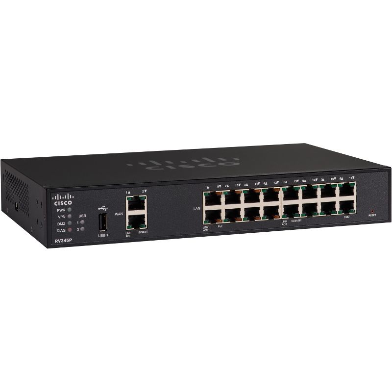 Cisco RV345P Router - 18 Ports - PoE Ports - Management Port - SlotsGigabit Ethernet - Rack-mountable