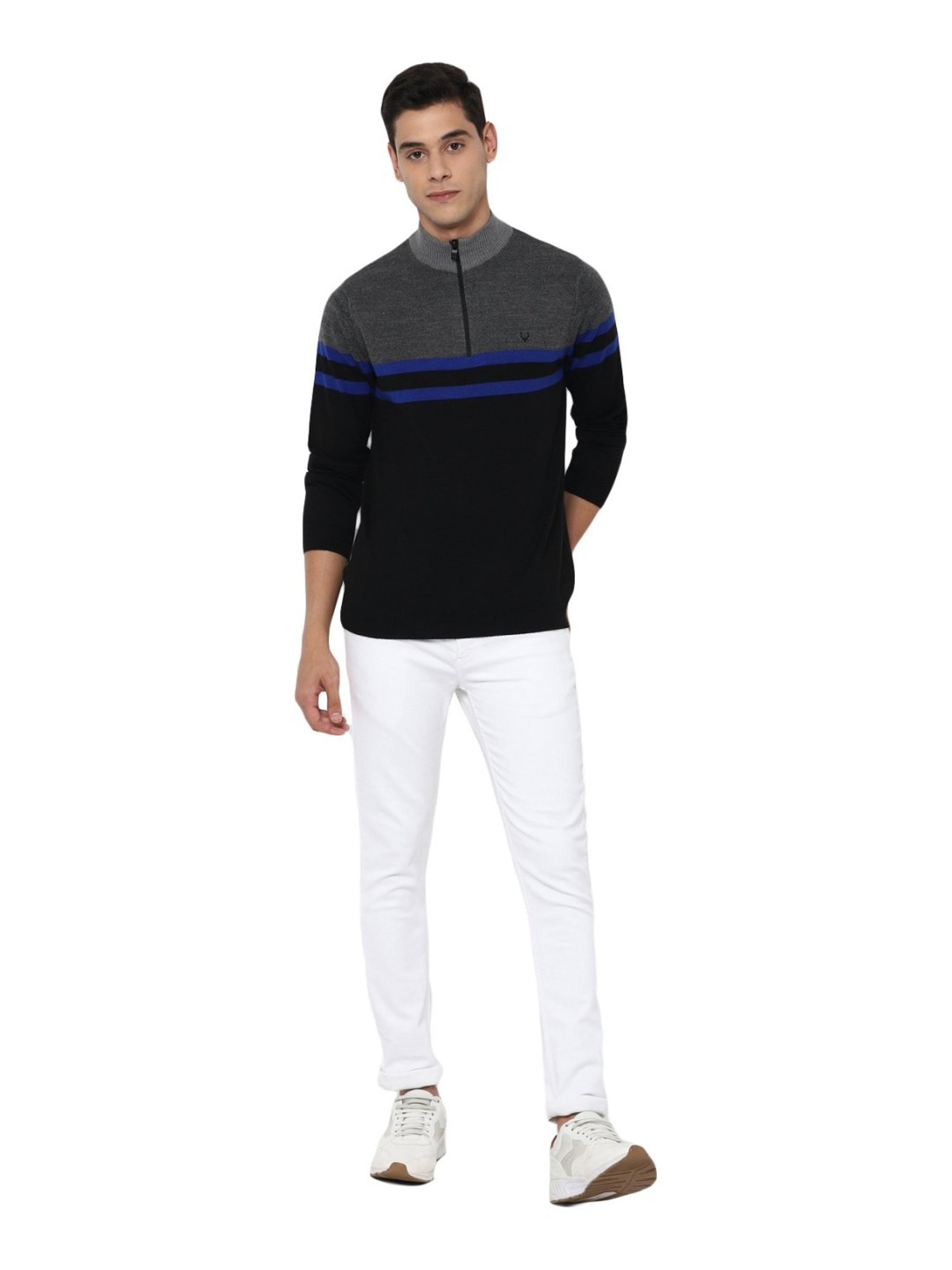 Allen Solly Black Regular Fit Colour Block Sweater