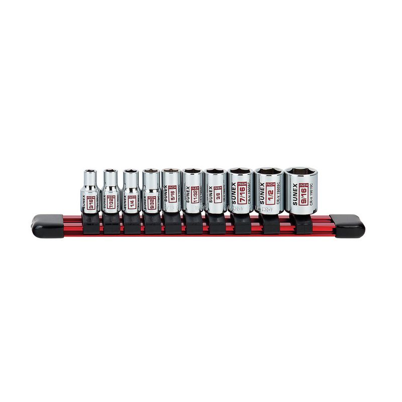 Sunex 19000C 10 Pc. 1/4 in. Drive Standard Socket Set- SAE 6 Pt Rail