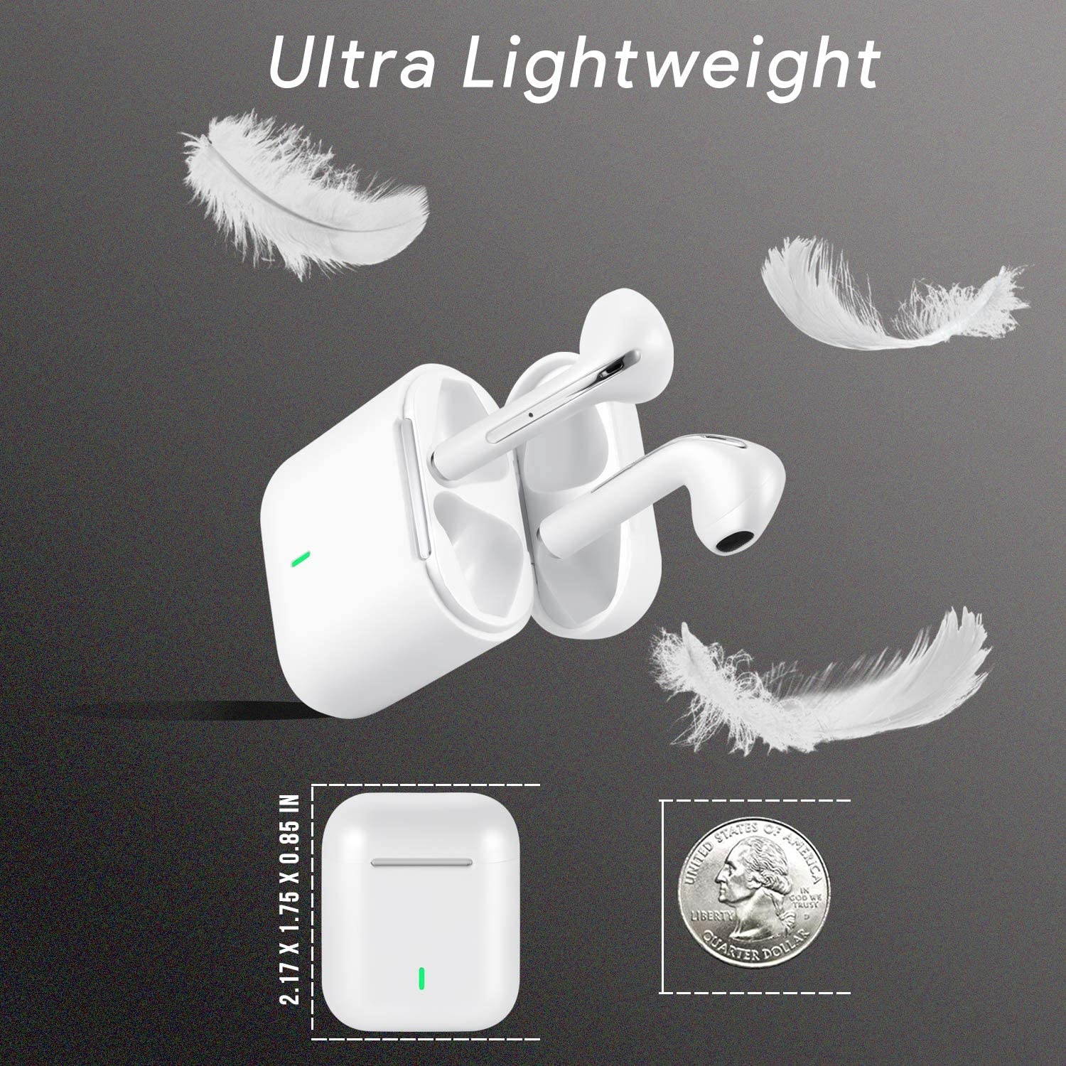 Dartwood True Wireless Earbuds - Portable Splashproof Headphones with Bluetooth Connectivity, Immersive Sound, Mic and Volume Control (White)