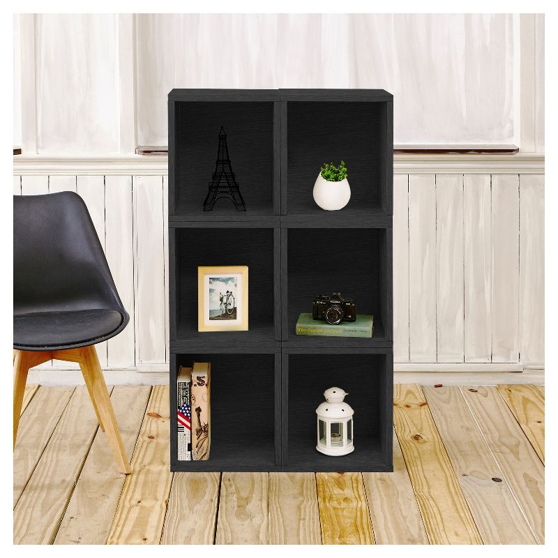Way Basics Stackable Eco Storage Cube Cubby Organizer Black Wood Grain