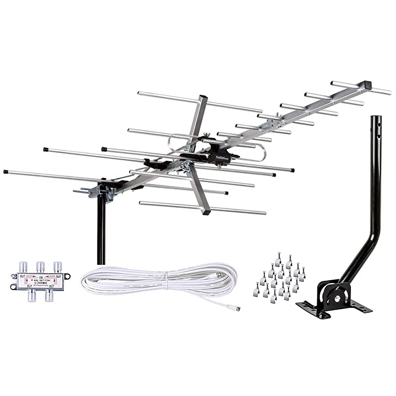 Newest 2020  Yagi Satellite HD TV Antenna up to 200 Mile Range Attic or Roof Mount TV Antenna Long Range Digital OTA Antenna for 4K 1080P Supports 4 TVs Installation Kit amp Mounting Pole