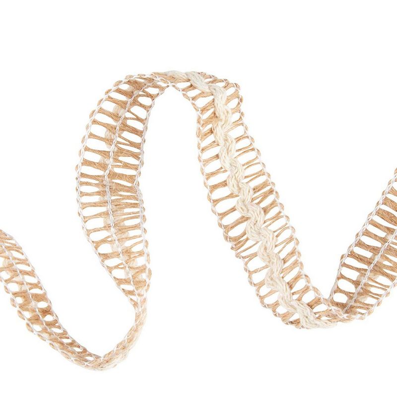 Genie Crafts 12-Pack Brown Burlap Jute Fabric Ribbon Trim Roll with White Trim 0.7" x 1.09-Yard for Crafts