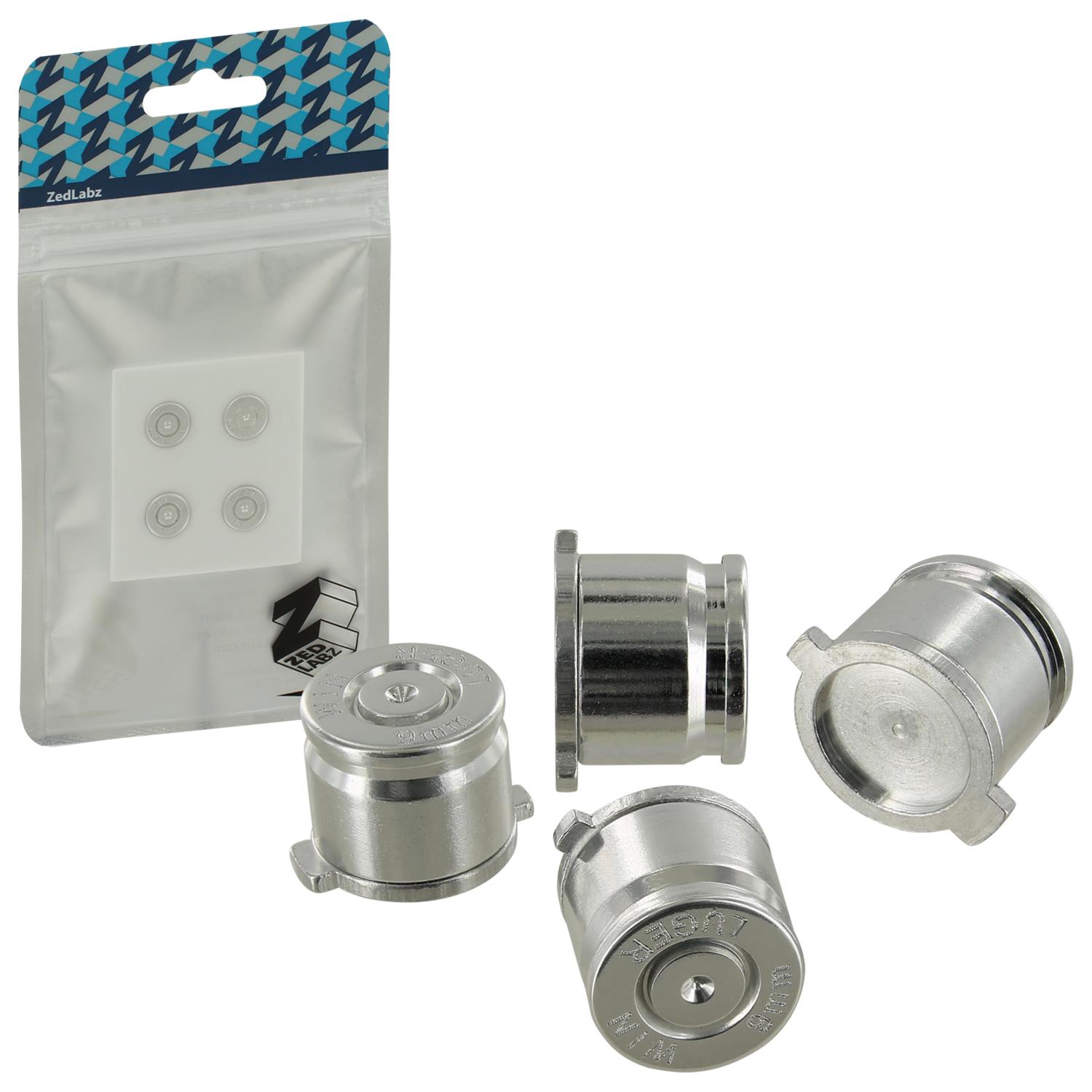 ZedLabz aluminum metal action bullet button set for Sony PS4 controllers - silver