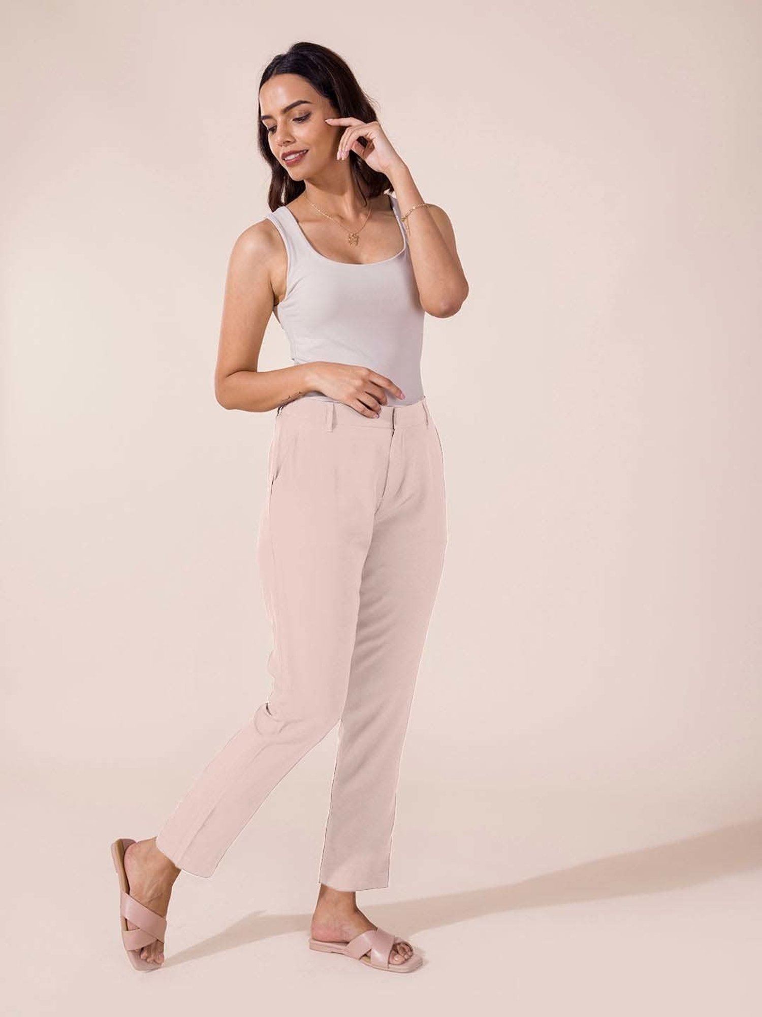Go Colors! Pink Mid Rise Formal Trousers